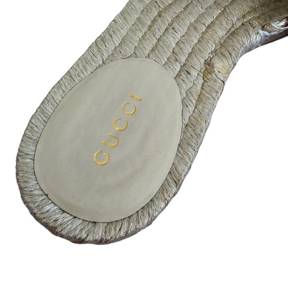 Gucci GG Marmont Raffia Espadrille Flat Slide Sandal Beige Brown 37.5 US 7.5 - Picture 11 of 12